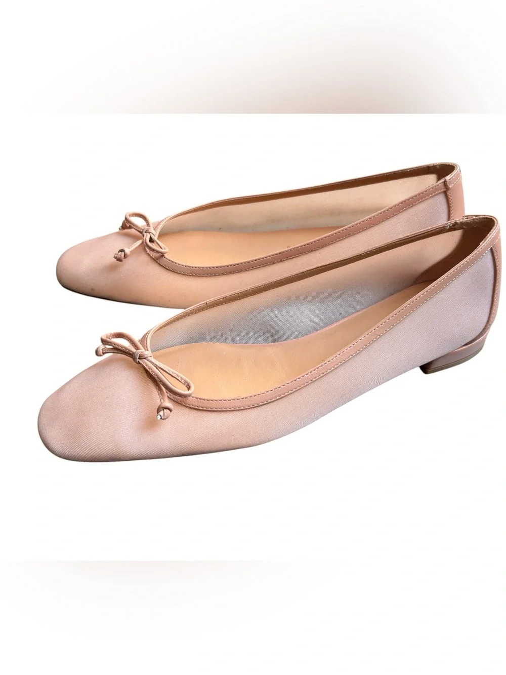 Stuart Weitzman Arabella Sheer Mesh Nude Ginger Blush Bow Ballet Flats Size 9